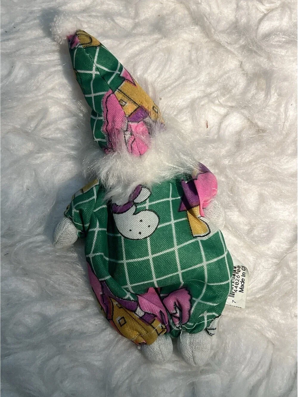 Vintage Porcelain Clown Dolls Sand Bag: Green Outfit & White Hair